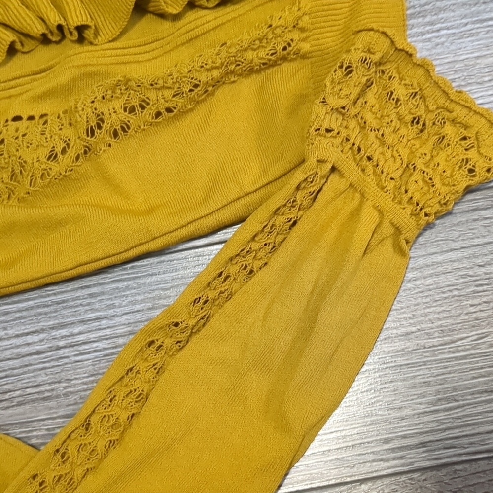 Zara Mustard Yellow Ruffled Knit Sweater S - Picture 5 of 7